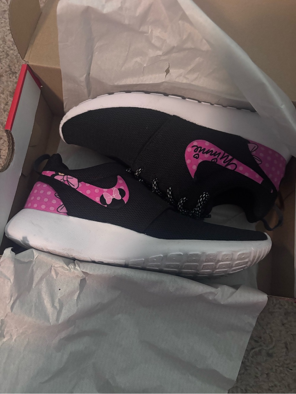 Nike Black & Pink Women's Athletic Sneakers with Minnie-Inspired Swoosh